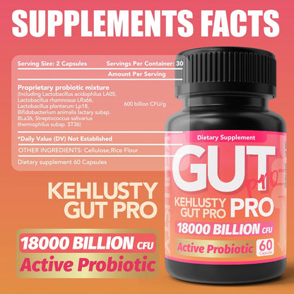 Probiotics 18000 Billion CFU Capsules | Lactobacillus & Bifidobacterium Multi-Strain Formula | Digestive & Gut Health Support for Women and Men | 60 Capsules Per Bottle
