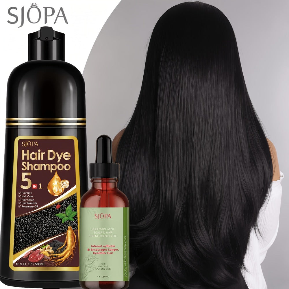 Hair Coloring Shampoo 5-in-1 Herbal Formula with Rosemary Oil - 100% Gray Hair Coverage Long Lasting Moisturizing Unisex Color Shampoo Set Black Brown Purple Red White Multi Color 500ml