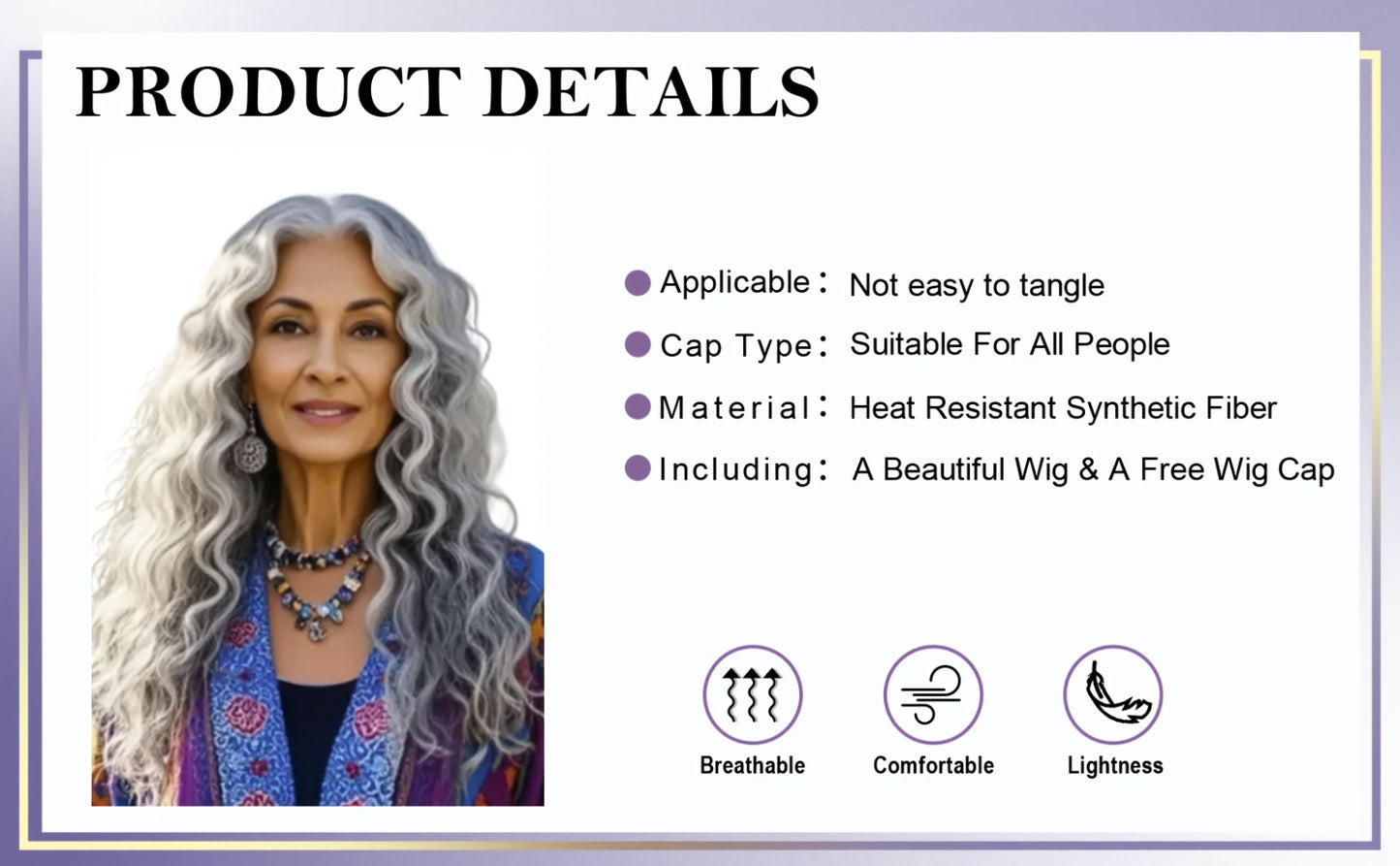 Deep Wave Curly Wig 24 Inch Space Gray Long Synthetic Wig Glueless Adjustable Buckle Net Cap Heat Resistant Fiber for Women Cosplay Halloween Party Daily Wear