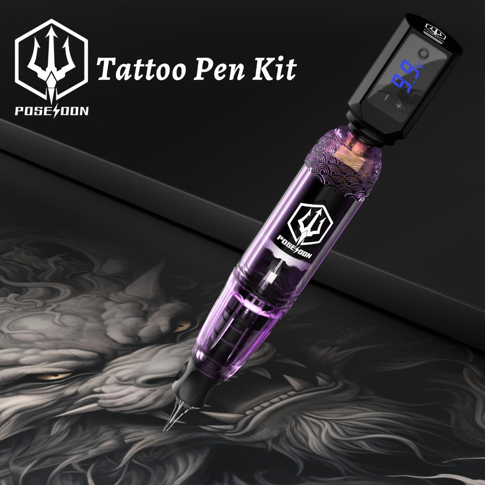 POSEIDON Tattoo Machine Kit Tattoo Gun Kit Complete Set With 20 Tattoo Needles 1500mAh Battery, Tattoo Machine Cordless Tattoo Machine Tattoo Supplies 11 Tattoo Inks Complete Cordless Machine For Beginners And Tattoo Artists, Perfect Gift