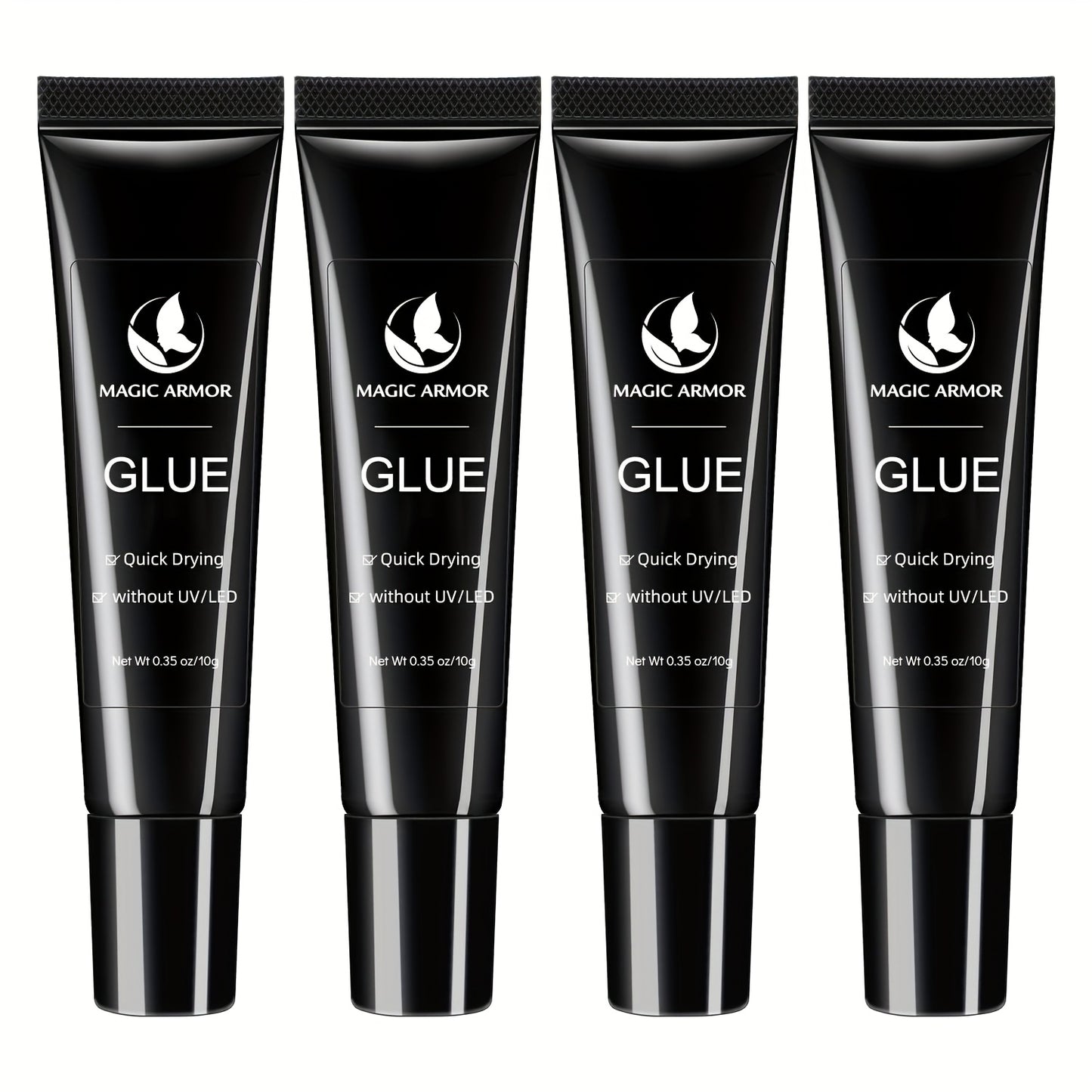 Nail Glue Extra Strong Fast Drying - 4 x 0.35 oz Professional Press On Nail Adhesive, 10-Second Bond, No UV Light Needed, Super Hold Long-Lasting Nail Tips Glue