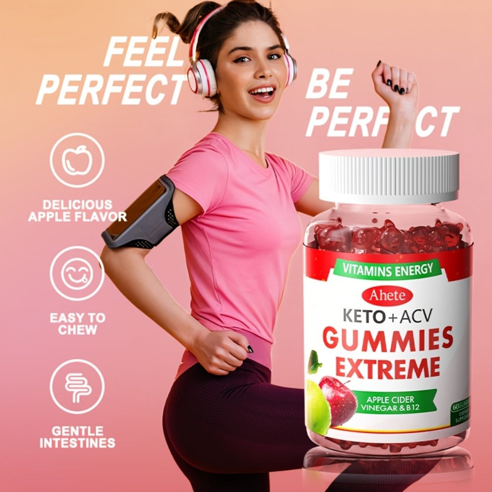 [KETO+ACV]AHETE Apple Cider Vinegar Gummies- Made with Beet Juice, Combined with Vitamin B12, Vegan Formula, Supports Gentle Digestion And Antioxidant Effects. 60pcs Per Bottle, Sufficient for One Month's Supply.