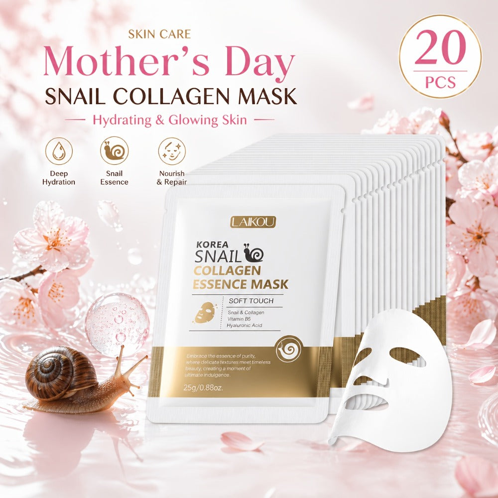 Snail Collagen Hydrating Mask 20pcs/Set, Target Radiant Skin, Facial Mask Sheet, for All Skin Types