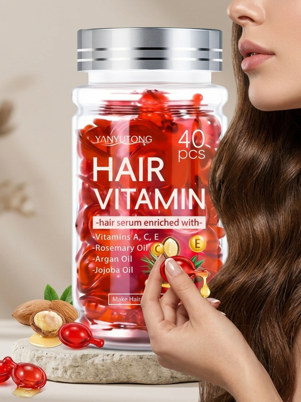 Hair Growth Vitamin Capsules with Moroccan Argan Oil, Keratin & Vitamins A C E B – Anti-Frizz Hair Essence for Dry, Damaged & Curly Hair | Unisex Scalp Care, 40PCS / 40PCS×5
