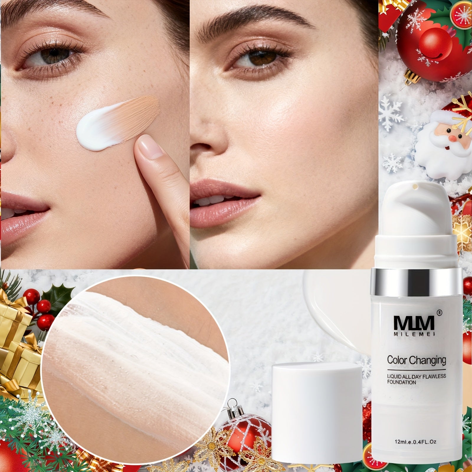 3pcs Buy 2 Get 1 Free Color-Changing Liquid Foundation, Valentine's Nourishing & Moisturizing Foundation BB Cream with Glycerin, Lightweight Non-Caky Non Creasy Makeup, 0.81oz Natural Flawless Magic Liquid Foundation-Unisex Suitable for All Light