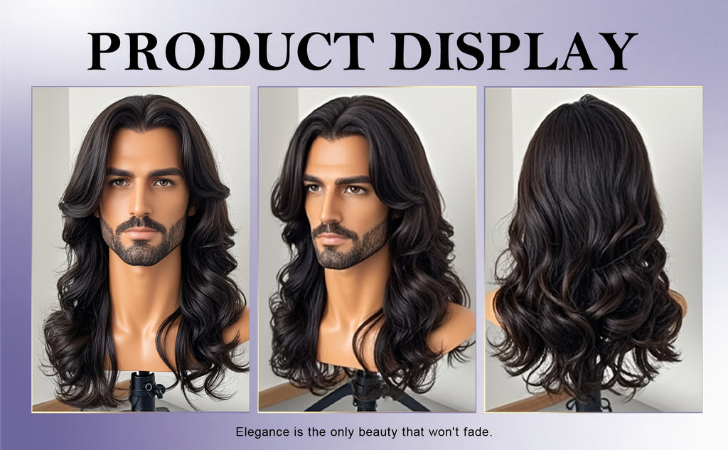 [Special Occasions] Men's Natural Look Curly Wig Suitable for Daily Wear & Special Occasions - Tangle-Free Lightweight Breathable Middle Part Wig with, Loose Curly Hairpiece for Balding, Thinning Hair, Comfortable Hairpiece for Skin Tones