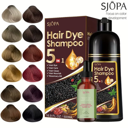 Hair Coloring Shampoo 5-in-1 Herbal Formula with Rosemary Oil - 100% Gray Hair Coverage Long Lasting Moisturizing Unisex Color Shampoo Set Black Brown Purple Red White Multi Color 500ml