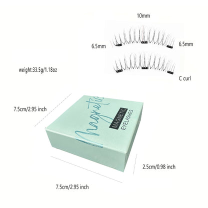 Magnetic Eyelashes 3D Glue Free Reusable Natural Slim Nude Look with Eyelash Curler Transparent Soft Stem Strong Magnetic Force Naturally Enlarge Eyes 1 Pair