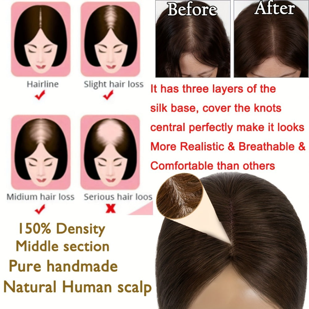 Hair Topper Human Hair Clip In Lace Base 8x10cm — Curtain Bangs, Thinning Hair Coverage, Highlight Blonde #27 #613 #12P613 #4P27, 6–14 Inch Women's Hairpiece