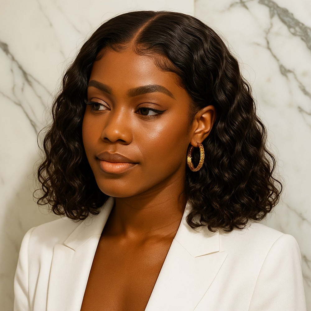 Glueless Deep Wave Lace Front Wig 14 Inch for Women Preplucked, Beginner Friendly, Summer Ready Style