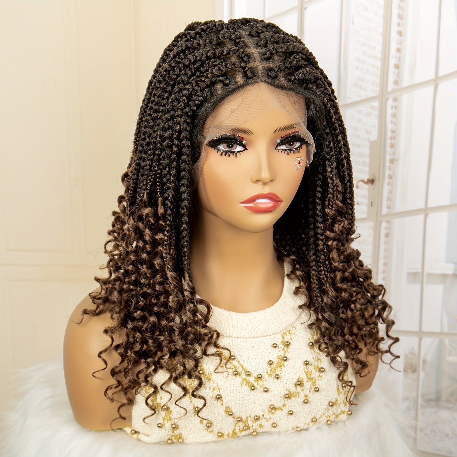 14-16inch Bohemian Style Square Woven Wig - Knotless Goddess Braided Wig with Curly Full Lace Square Synthetic Braid Wig Featuring, Suitable for Women, Natural Black Braided Lace Front Wig.