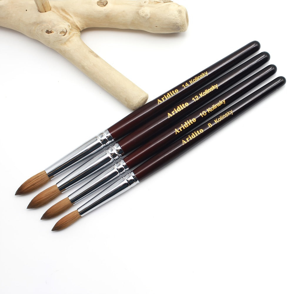 Aridito Round Head Kolinsky Acrylic Nail Art Brush Red Wine Color Wooden Handle for Professional Manicure Home Salon (Size 8 10 12 14)