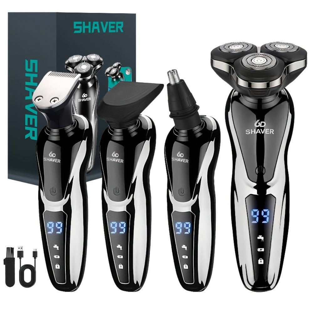 Men' 3-in-1 Electric Razor & Shaver - Portable Beard Trimmer with 3D Floating Blade, Digital Display Suitable for Nose Hair Trimmer, Ear Hair Shaver, Eyebrow Grooming Machine, - Shaving Device