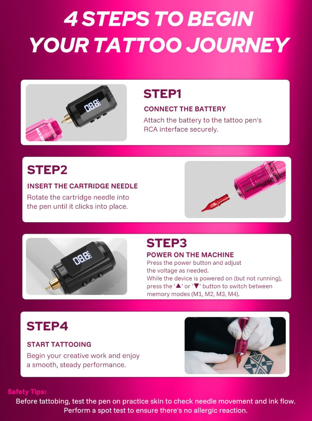 Neebol Tattoo Gun Kit Complete Set, Portable Design, Cordless Tattoo Pen, 1600mAH Battery, Wireless Machine, 20 Red Cartridge Needles, 8 Inks, Extra White Soap, Tattoo Supplies For Beginners & Artists, Body Art Makeup, Easter Gift