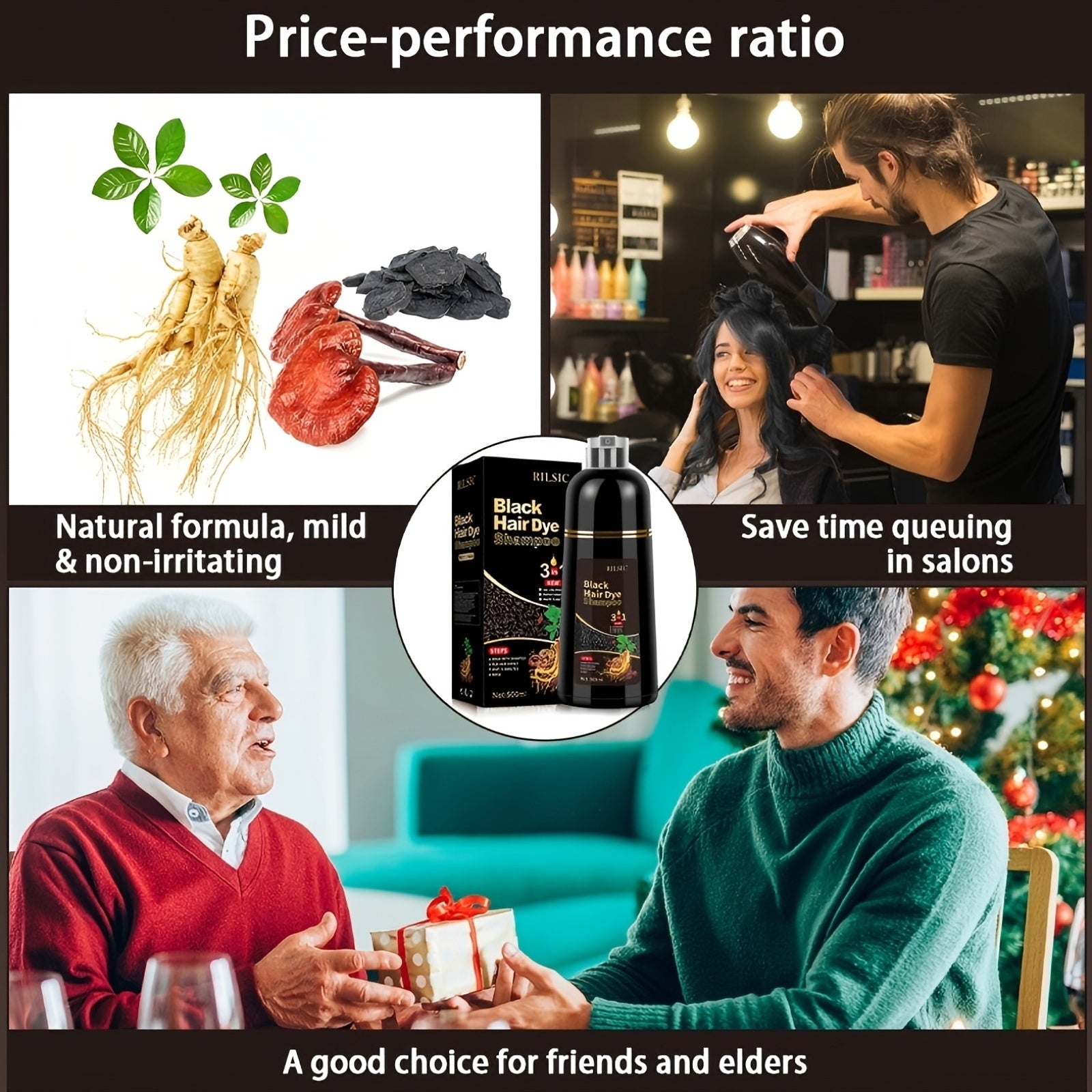 16.91oz Hair Dye Shampoo for Grey Hair, Natural Plant-Based Dye, Herbal Natural Hair Dye 3In 1- Dyeing And Washing Care, Non-Stick to The Scalp, Covering White Hair, Hair Dye Hair Color Shampoo Coloring in Minutes for Unisex (Black, Brown)