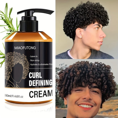 Curl Defining Cream for Men — Leave-In Styling Cream with Moroccan Argan Oil, Coconut Oil & Shea Butter, Bouncy Frizz-Free Waves, Long-Lasting Moisture & Hold, 280ml Hair Styling Treatment