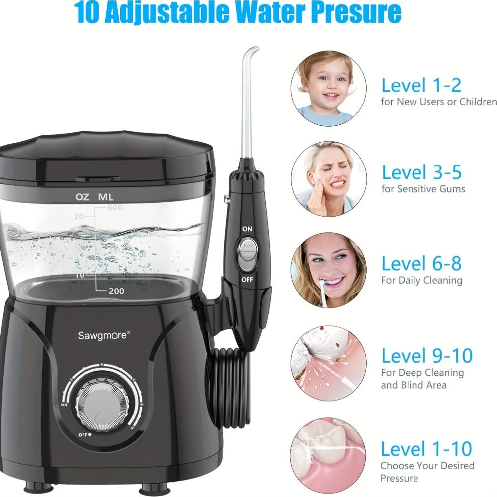 Water Flosser for Teeth & Braces 600ml Large Tank 10 Adjustable Pressure Levels 8 Nozzles IPX4 Waterproof Professional Oral Irrigator Desktop Electric Dental Flosser for Adults Family Use