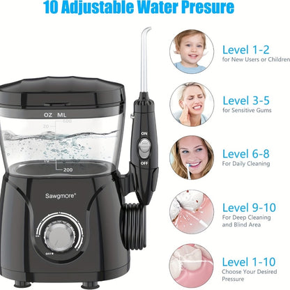 Water Flosser for Teeth & Braces 600ml Large Tank 10 Adjustable Pressure Levels 8 Nozzles IPX4 Waterproof Professional Oral Irrigator Desktop Electric Dental Flosser for Adults Family Use