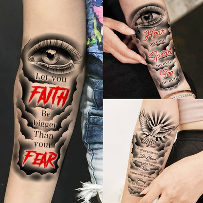 Temporary Tattoos Religious Christian 68 Sheets | God Jesus Christ Faith Prayer Peace Tribal Lion Eye Quotes | Bulk Fake Tattoo Stickers for Men Women Adults | Half Arm Sleeve Body Art Set