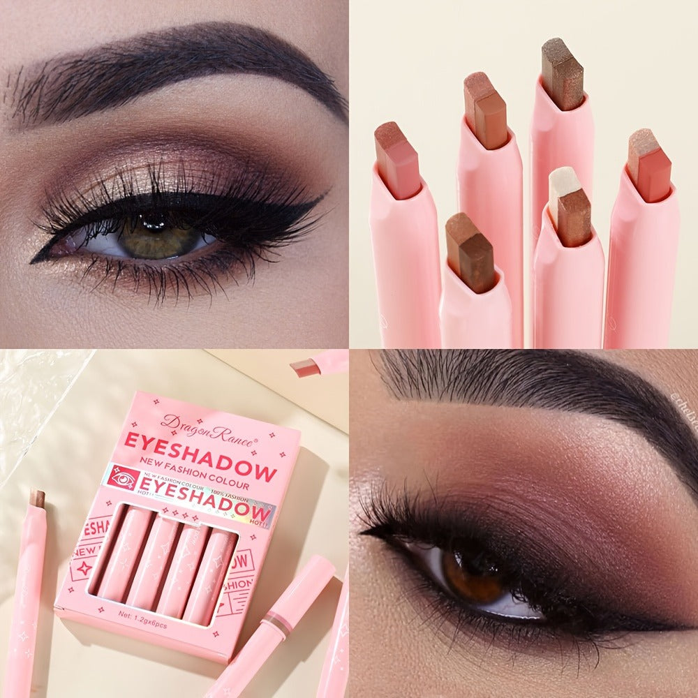 Eyeshadow Stick Set 6pcs Two-Color Dual-Ended Waterproof Eye Shadow Pencil - Non-Fading Smudge-Proof Blendable Shimmer Matte Eyeshadow for Beginners Gift