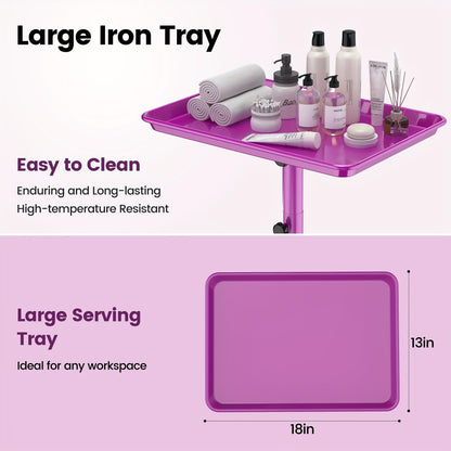 Salon Rolling Tray on Wheels — Premium Aluminum Adjustable Hairdresser Cart, Tattoo Tray, Spa Service Trolley for Nail Tech, Barber, Beauty Studio, 6 Colors