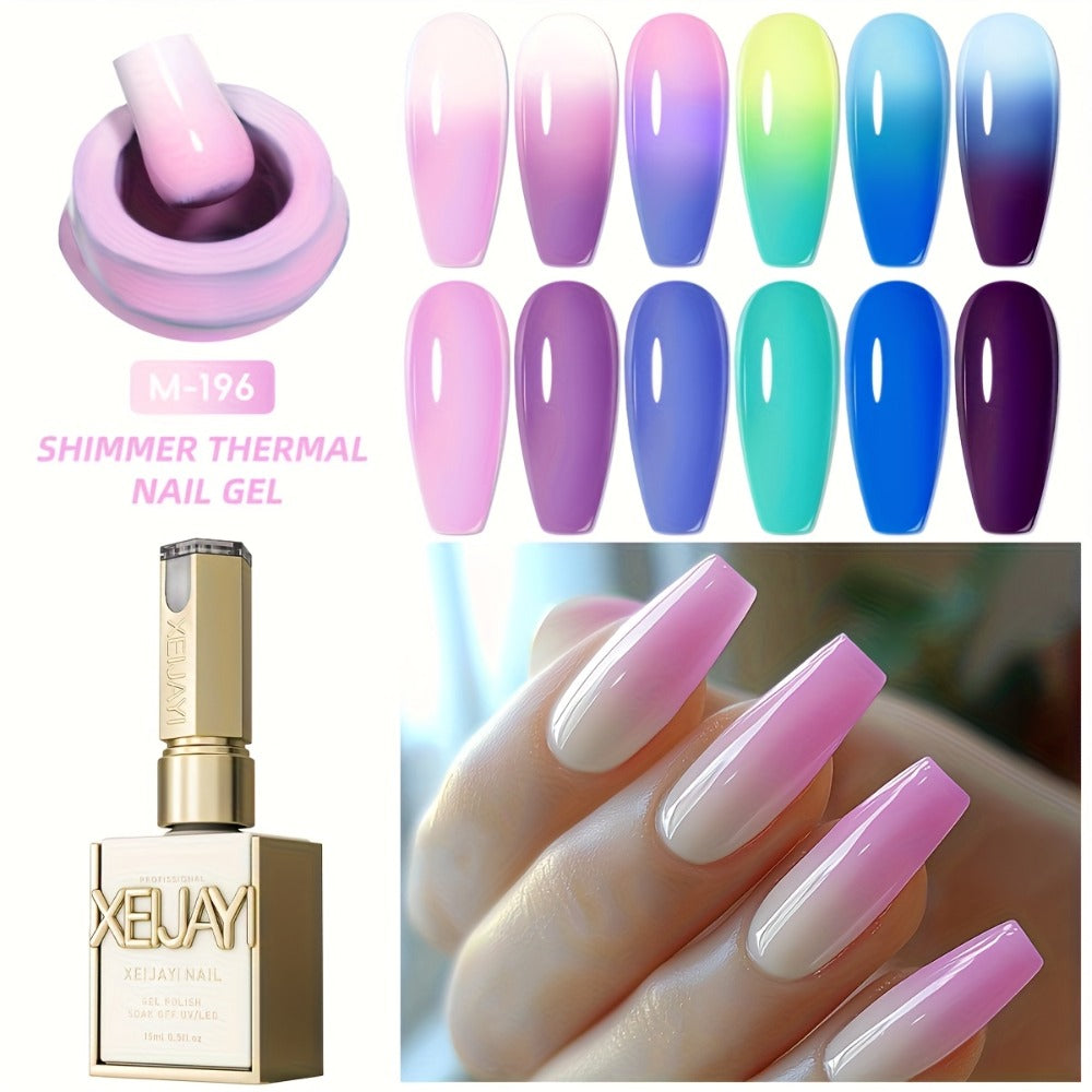 XEIJAYI Frame Bottle Temperature-Responsive Gel 6pcs-- Spring And Summer New Nail Art Series 6pcs Set, Glittery Heat Gel Nail Gel with Color-Changing Nails Salon Design Colorful Shiny Glossy Fashion LED Nail Art for DIY Manicure