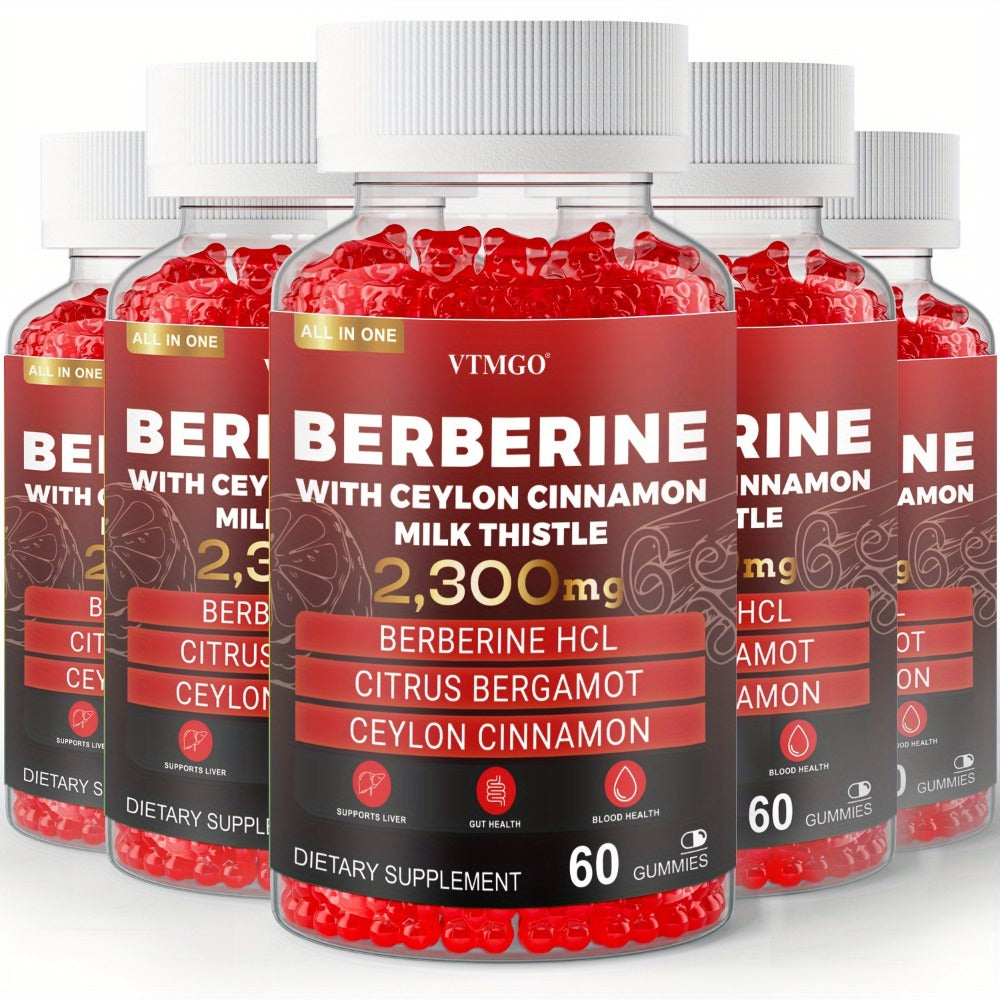 2300Mg Premium Berberine HCL Supplement - with Pure True Ceylon Cinnamon, Milk Thistle, Turmeric for Natural Health And Wellness. Nature'S Gift of Health And Happiness, Berry Flavor, Suitable for Both Men And Women. 60 GUMMIES