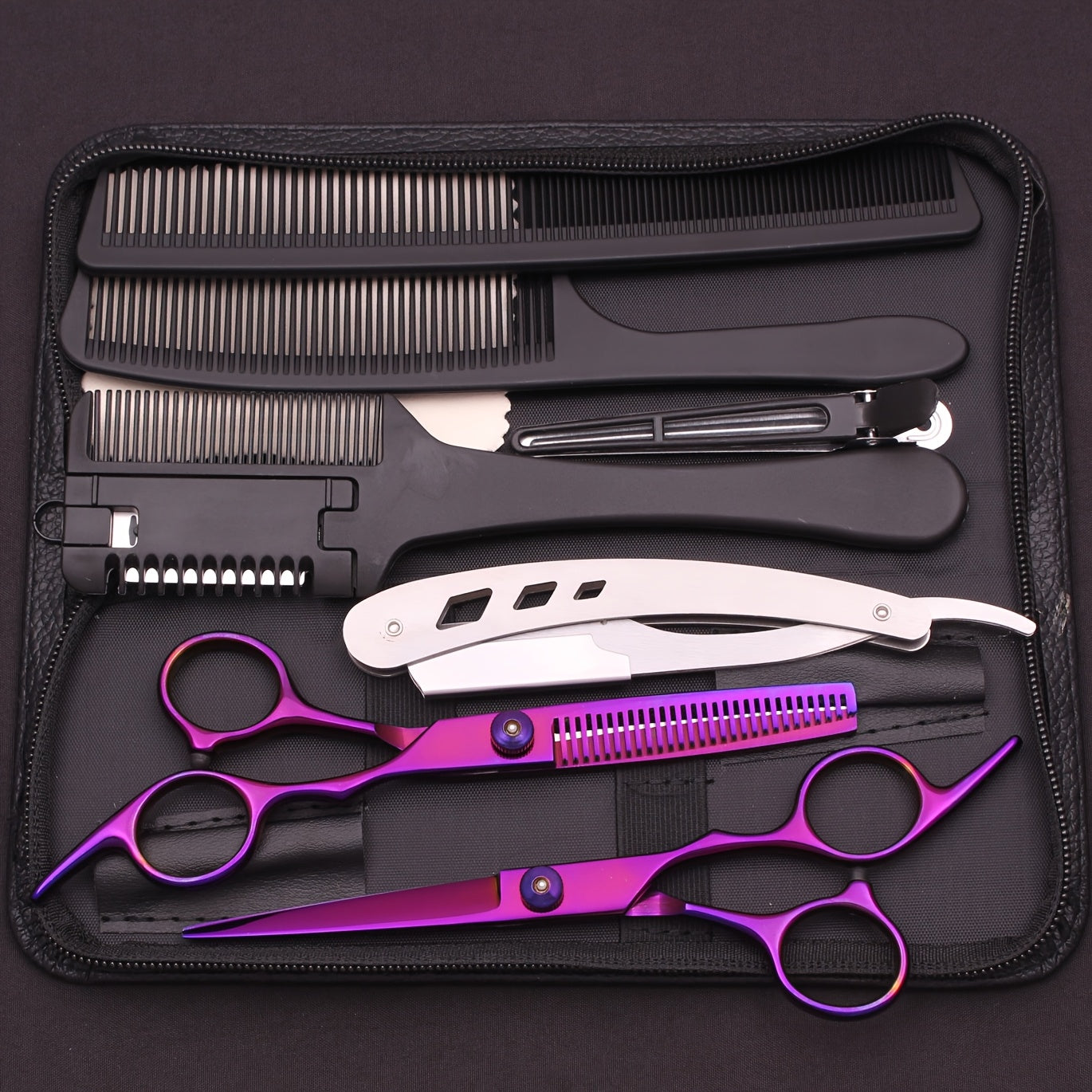 Professional Hair Cutting Scissors Set - Japan Stainless Steel Barber Shears with Thinning Scissors, Razor Comb Kit for Salon & Home Haircut