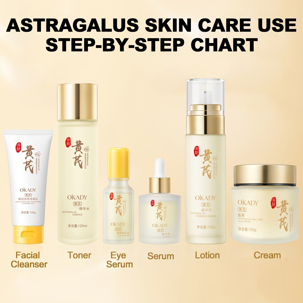 Astragalus Skin Care Set, And Astragalus Face Cream-100g, Antioxidant, Hydrating Nourishing, Reduce The Look Of Wrinkles, Astragalus Face Cream, Essence, Facial Cleanser, Water, Lotion, Eye Cream. Suitable For All Skin Types