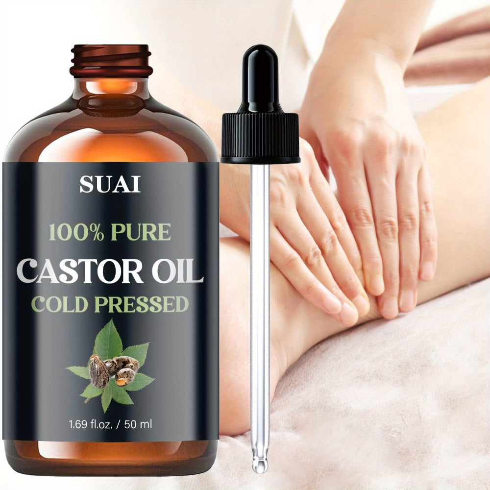 100% Pure Castor Oil | Cold Pressed, Softens and Smooths Skin, Made with Plant Extracts, Enhances Skin Smoothness, Contains Essential Oils, Elegant Packaging, Hypoallergenic Formula, 1.69oz