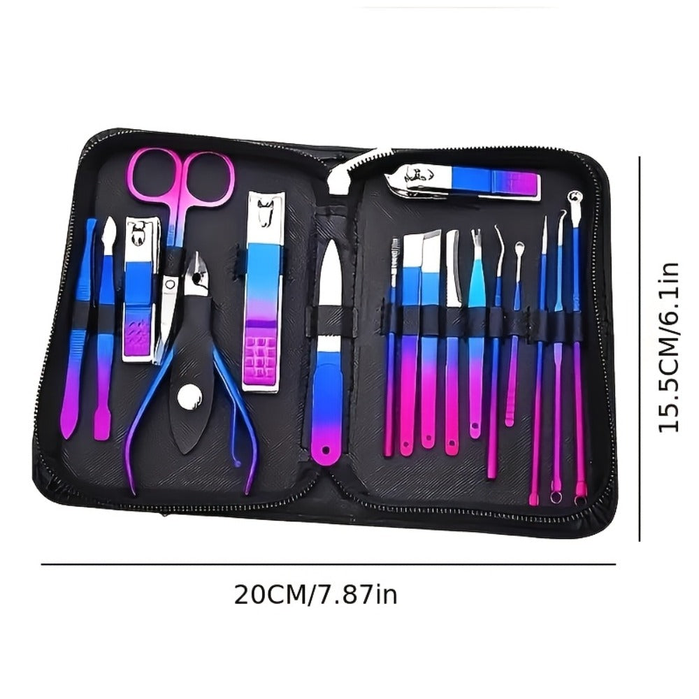 9/18/30/60pcs Manicure Set | Gradient Purple-Blue, Black, Pink, Dark Green Options | Professional Nail Clipper & Pedicure Kit | Portable Travel Grooming Tools For Cuticle Trimming & Nail Care | Ideal Valentine'S Day & Spring Festival Gift For Her