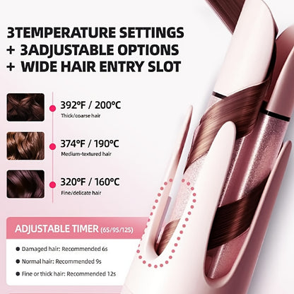 Automatic Rotating Curling Iron 4 Temperature Settings Negative Ion Ceramic Barrel Anti-Tangle Auto Shut-Off Dual Voltage 110-240V Fast Heat 30s Beginner-Friendly Gift for Women
