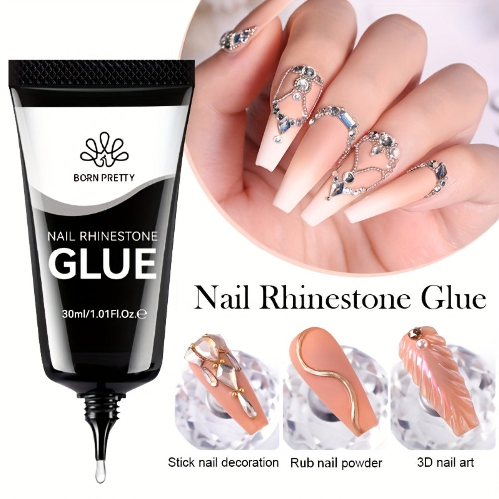 BORN PRETTY Nail Rhinestone Glue 1.01oz 2pcs Gel Nail Glue for Nail Charm 3D Nails Bling Gel for Decoration Nails Gems Nail Supplies