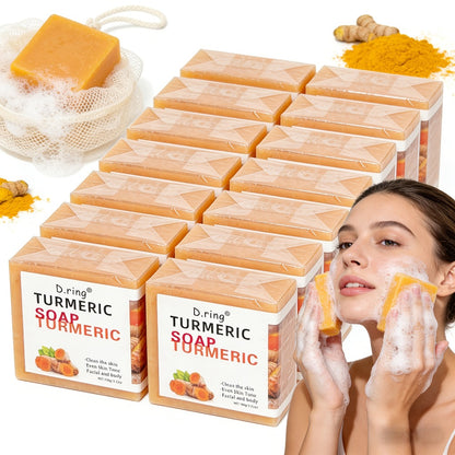 Turmeric Kojic Acid Soap Bar - Natural Lemon Brightening Face & Body Cleanser with Gentle Exfoliation, Paraben-Free Cold Processed Formula, All Skin Types, 15 Bars
