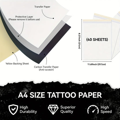 Tattoo Transfer Paper 40 Sheets Peripage Thermal Stencil Paper Ink-Free Fast Imaging A4 High Definition for Tattoo Machine Artists & Beginners