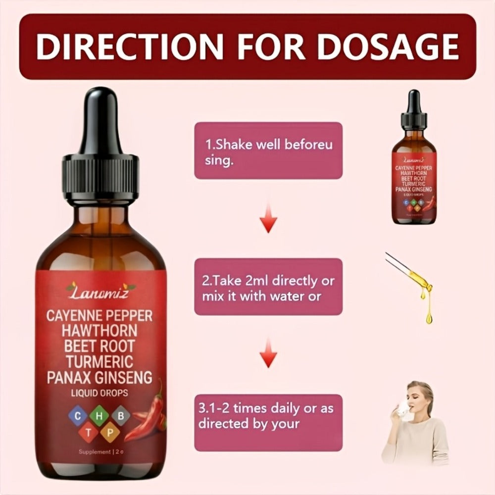 [Father's Day Special] Cayenne Pepper Supplement Liquid Drops, All-in-One Liquid Supplement with Cayenne, Beet Root, Turmeric, Hawthorn, Ginseng & Ceylon Cinnamon. 2fl.oz Daily Health Drops. Allergy-Friendly & Unisex. Father's Day Special, Local Warehouse