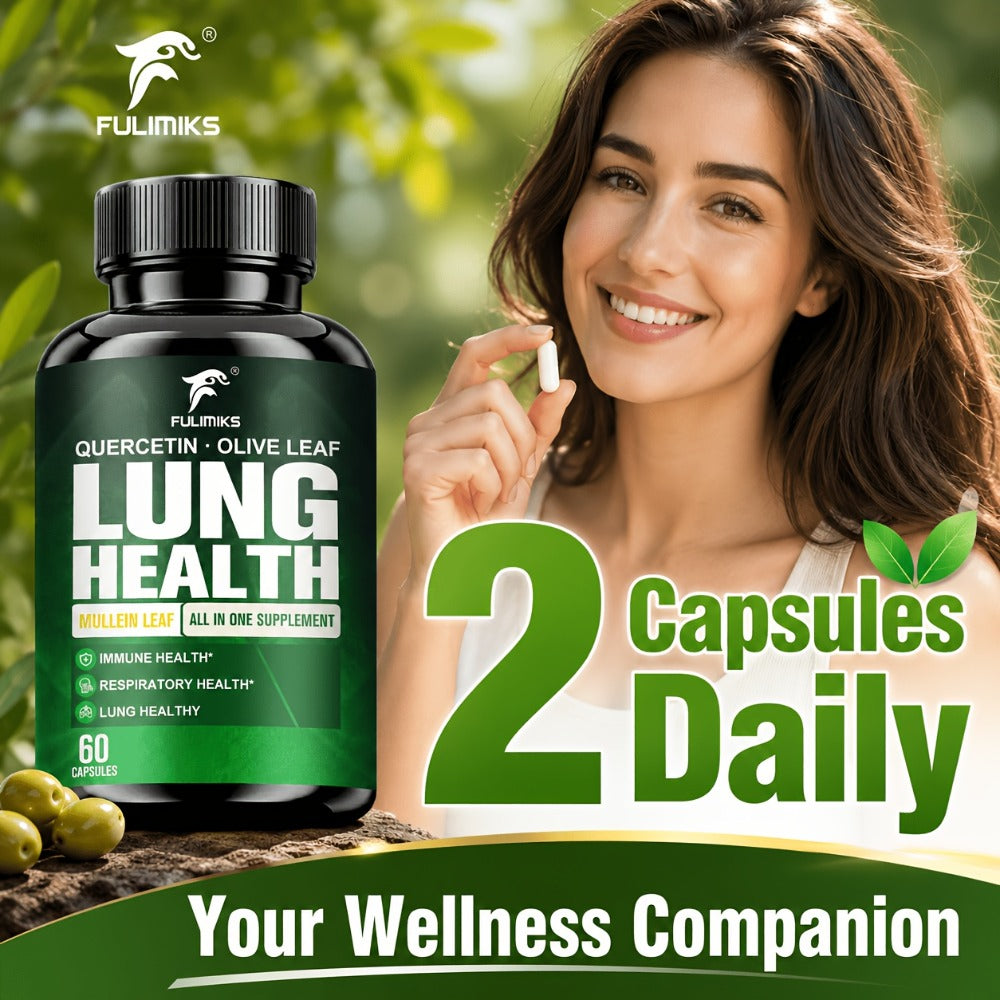 Lung Health Supplement Capsules, with Mullein Leaf, Olive Leaf Extract, for Respiratory & Lung Health, Immune Support, Day & Night Use, Family Wellness Gift
