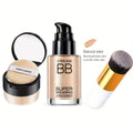 Set of BB Cream Foundation And Luxury Setting Powder (Comes with Brush And Powder Puff) That Is Waterproof And Long-Lasting, Offers a Matte End, Moisturizes, Controls Oil, Has a Smooth Formula