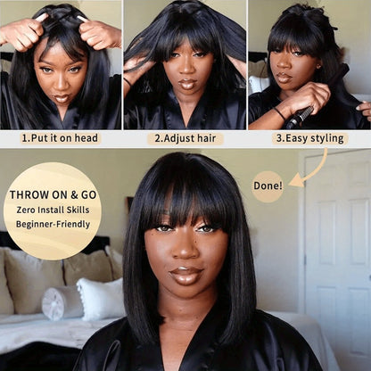 Bob Wig Human Hair Brazilian Straight Short Bob Lace Front Wig 3x1 Lace Part with Bangs Pre-Plucked Natural Hairline Color 1B/30 Highlight 10-12 Inch Women