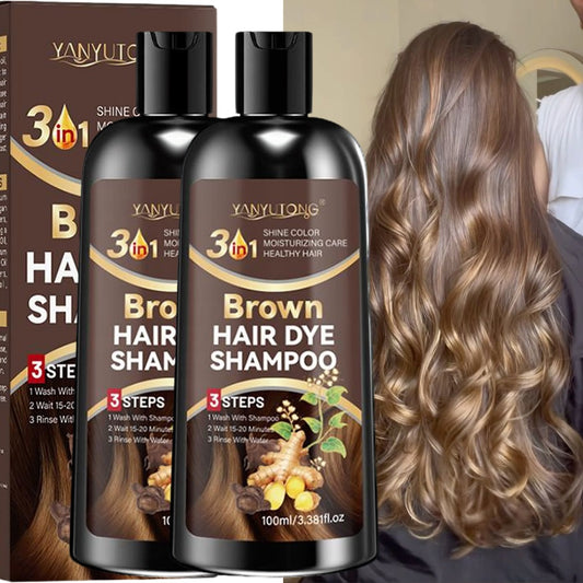 Set of Two, 3.38oz Brown Hair Dye Shampoo Enriched with Plant Extracts, Featuring Polygonum Multiflorum And Ginger Extracts, Provides Deep Moisture, Tames Frizz, Quickly Conceals Gray Hair, Gentle on Hair, Offers Long-Lasting Color