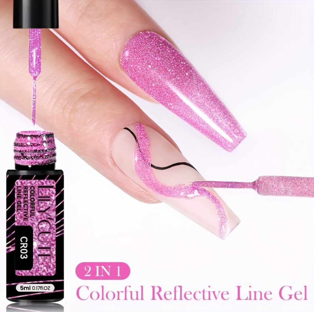 LYCUTE 0.17oz 6-Pack Super Glitter Reflective Color Eyeliner Gel Nail Polish Ultra Fine Brush Tip Stripe Drawing Gel