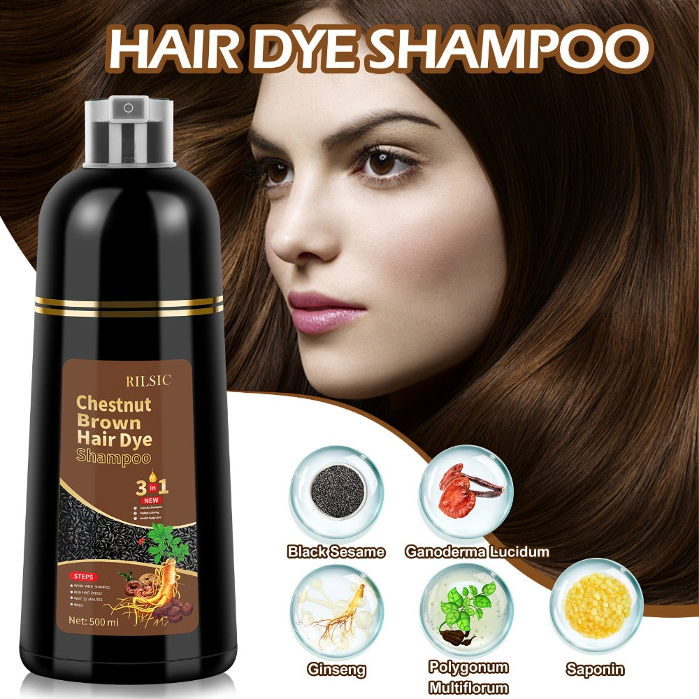 Hair Dye Shampoo 3-in-1 — RILSIC Instant Gray Coverage, Plant Squalene Natural Formula, 100% Grey Hair Color for Women & Men, 16.91oz