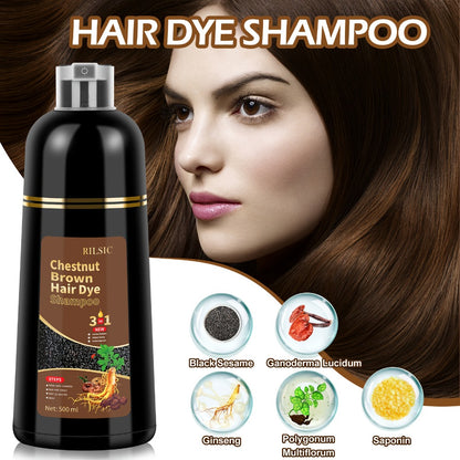 Hair Dye Shampoo 3-in-1 — RILSIC Instant Gray Coverage, Plant Squalene Natural Formula, 100% Grey Hair Color for Women & Men, 16.91oz