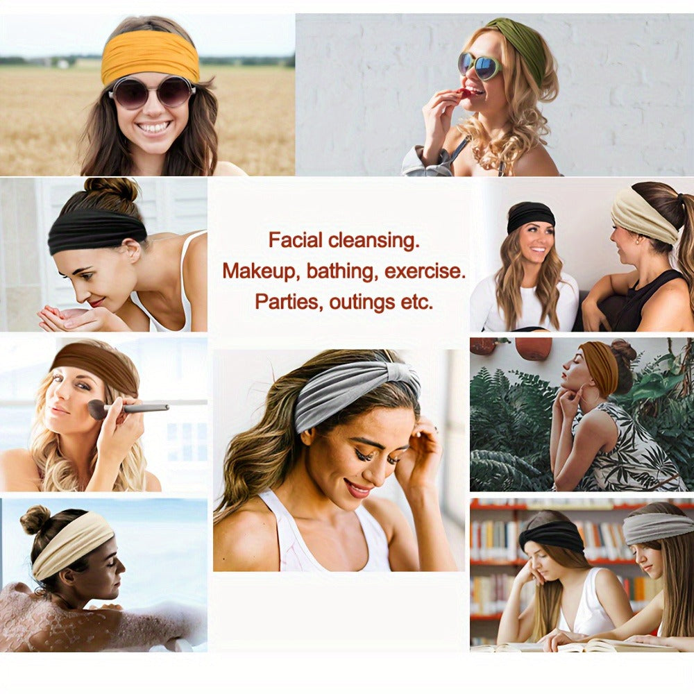 Stretchy Headbands 20pcs Bulk Soft Sweat-Wicking Sports Turban Bandanas for Women Men Non-Slip Elastic Knot Hair Wraps Breathable Solid Colors for Yoga Running Gym Workout Daily Fashion