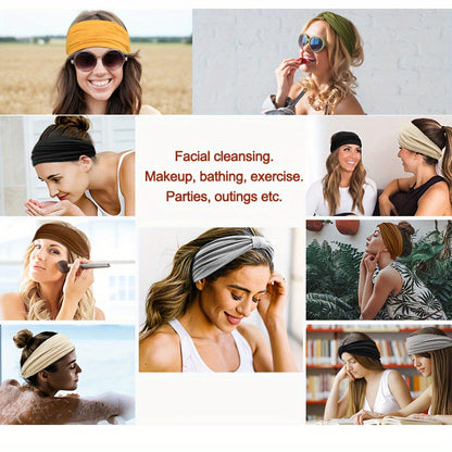 Stretchy Headbands 20pcs Bulk Soft Sweat-Wicking Sports Turban Bandanas for Women Men Non-Slip Elastic Knot Hair Wraps Breathable Solid Colors for Yoga Running Gym Workout Daily Fashion