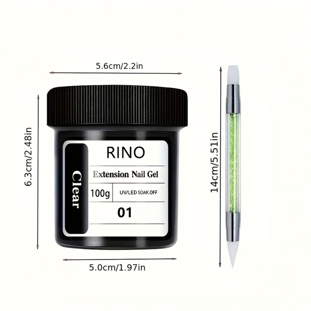 Clear 100G Non-Stick RINO Solid Extension for Nail Gel - 3D Sculpture And Rhinestone Adhesive, Easy Application, Odorless, Soak-Off LED Gel for Nail Art, with Alcohol-Free for Home Salon Use