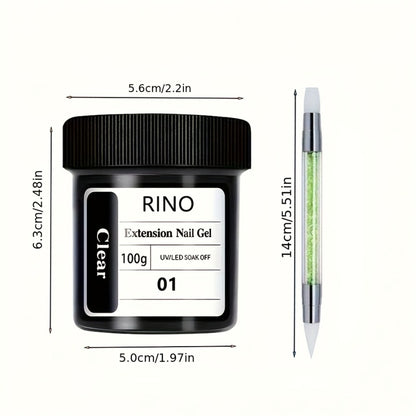Poly Nail Extension Gel Clear 100g 2-Piece Set - Non-Stick Odorless Soak-Off LED Gel for 3D Sculpture, Rhinestone Adhesive & Nail Art, Home & Salon Use