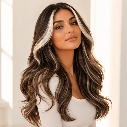 Synthetic Wig Heat Resistant Long 24 Inch for Women - Natural Daily Wear Party Beginner Friendly Multi-Color Dark Brown Ivory Golden