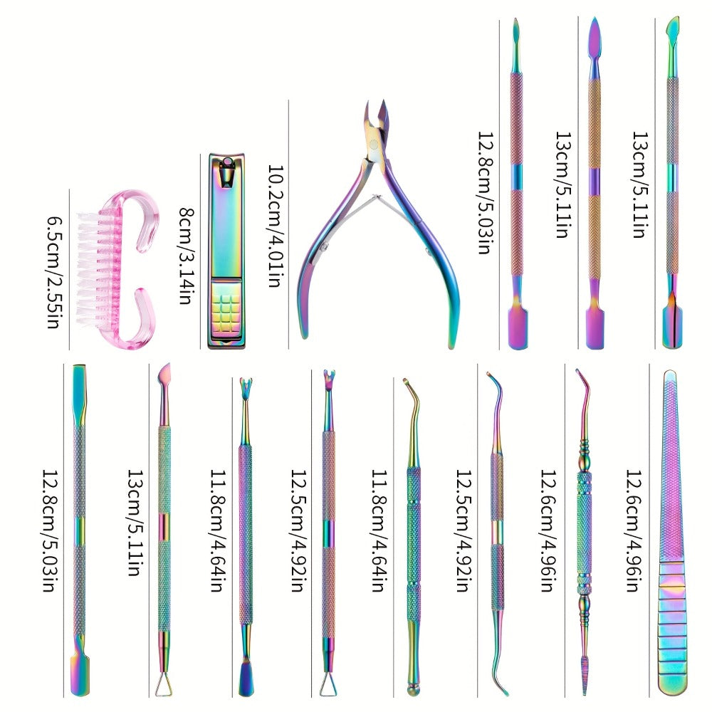 15pcs(Box Included) Professional Stainless Steel for nail Care -cuticle Nippers- Cuticle Pusher, for nail File, Gel Polish Remover, And Manicure Pedicure Tools For Nail Technicians- for nail Tech Must Haves