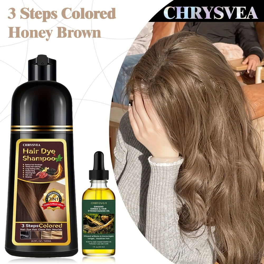 Chrysvea-16.91oz Hair Dye Shampoo And Rosemary Hair Care Essential Oil Combination Hair Dye Set, 7-In-1 Hair Dye Shampoo And 100% White Hair Coverage - Herbal Ingredient Hair Dye Shampoo, Suitable for Both Men And Women, Long-Lasting Coverage